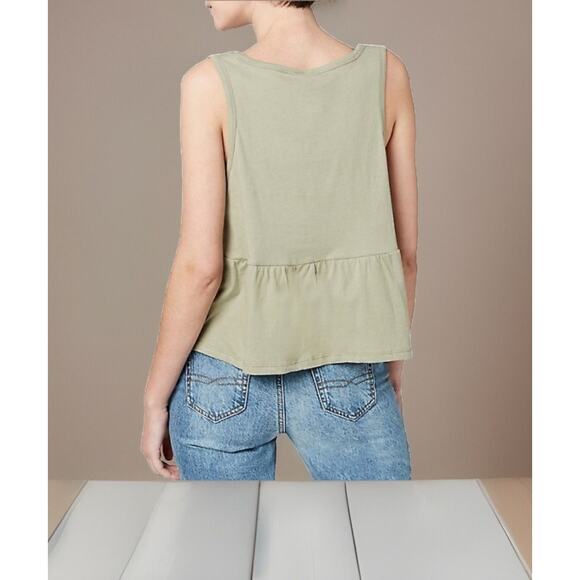 Buffalo David Bitton Babydoll Top Womens Small Green Peplum Tank MSRP $39 - Picture 3 of 13